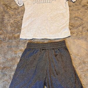 Puma Heather Gray Tee and Charcoal Shorts Set
